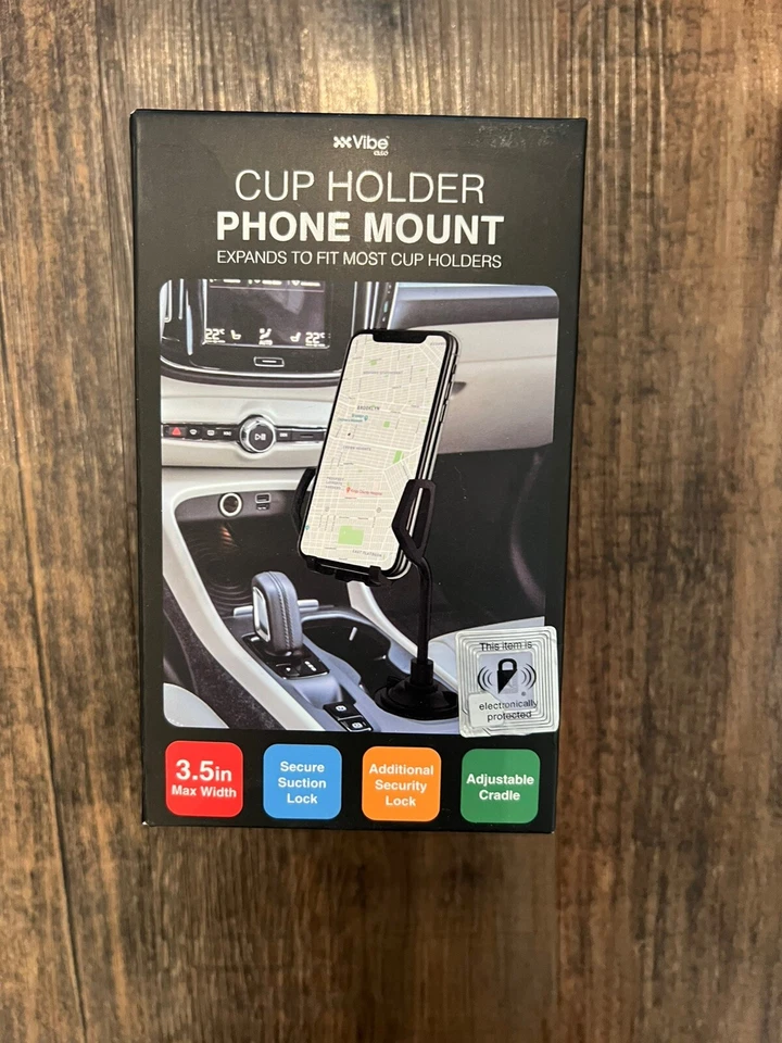 Vibe Auto Cup Holder Phone Mount Fits 3.86" Wide Phone Samsung iPhone Android