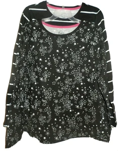 New Girls Large Plus Kid Tough 2 Pack T-Shirts Black Stars Stipes Wonder Nation - Picture 1 of 2