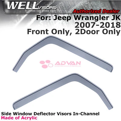 WELLvisors For Jeep Wrangler 2-Door 2007-2018 Window Visors In-Channel 2Pcs - Image 1 of 2