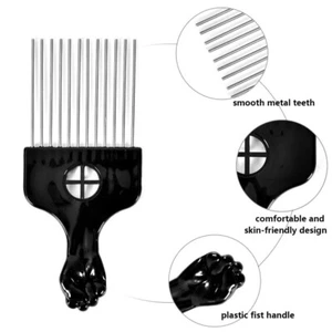Afro Comb with Black Fist Metal or Plastic African hair Pik Professional Styling - Picture 1 of 2