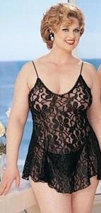 Shirley of Hollywood Size 18 Sheer Black Lace Nightdress Romantic Slip Nightie - Picture 1 of 6