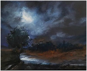 Painting Tonalist Moonlight Nocturne Cloudy Night Landscape Art Signed Max Kravt - Picture 1 of 4