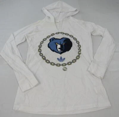 New Memphis Grizzlies Womens Sizes S-M White Adidas Long Sleeve Hooded Shirt - Image 1 of 4