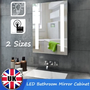 LED illuminated Bathroom Mirror Cabinet with Demister Shaver Socket Wall Mounted - Picture 1 of 19
