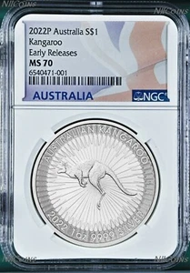 2022 P Australia Silver Kangaroo NGC MS 70 $1 1 oz Coin FLAG ER Label PERFECT - Picture 1 of 2