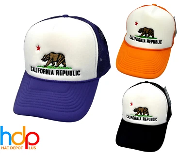 Gorra de malla delantera de espuma clásica de camionero bandera de oso de la República de California Foto 1 de 3