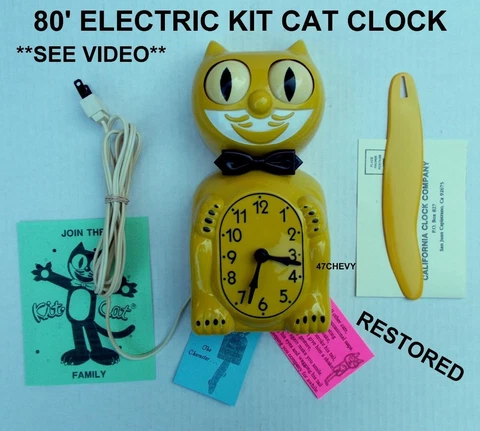 EARLY 80s ORIGINAL YELLOW-ELECTRIC KIT CAT KLOCK-KAT CLOCK-USA-VINTAGE-SEE VIDEO Cover