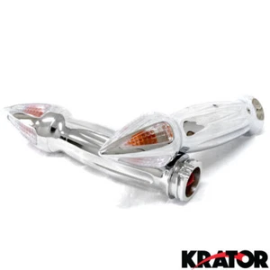 MOTORCYCLE CHROME THROTTLE HAND GRIPS W/ TURN SIGNALS INDICATORS BILLET BLINKERS - Picture 1 of 5