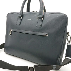 Paul Smith Business bag Briefcase Shoulder Bag Navy Leather Made in China - Picture 1 of 23