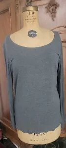 Max Studio NWT L Charcoal L/S Long Sleeve Spandex T-shirt Tee Top Scoop Neck NEW - Picture 1 of 9