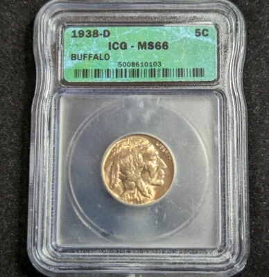 1938-D Buffalo Nickel 5c ICG MS66 5008610103 - Image 1 of 4