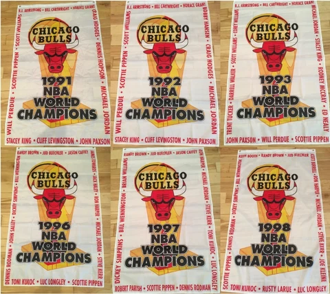 3'x5' Full Set Of Chicago Bulls NBA Championship banners/flags “The Last Dance” Cover