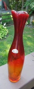 Blenko Tangerine Amberina Blown Glass Stretch Swung Vase 10.5” Art MCM w/Sticker - Picture 1 of 7