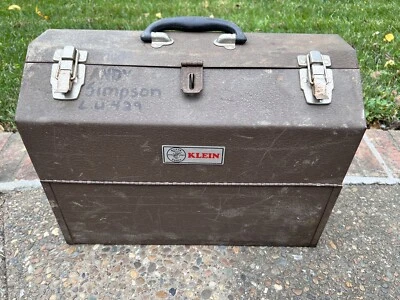 Vintage Klein Tool Box Large 18” X 13” X 10” Metal Electricians Toolbox (video) - Image 1 of 4