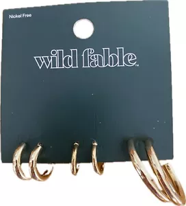 New Wild Fable Gold Color Hoop Earring 3pr - 1" Across & 1/2" Across Nickel Free - Picture 1 of 5