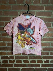 Vintage 90s 1999 Digimon Tie-Dye Print Shirt Metal Greymore Koromon Youth Large - Picture 1 of 6