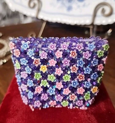 Винтажный крошечный бисером цветочный цветочный миниатюрный кошелек бумажник фиолетовый акценты девочек - Изображение 1 из 4