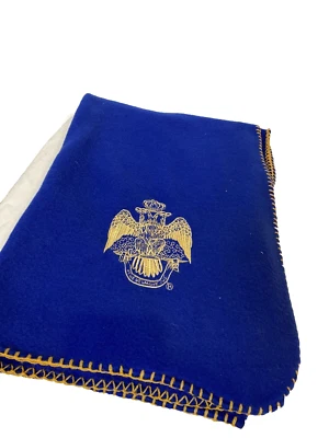 Masonic Crest Deus Meumque Jus Fleece Lap Blanket Royal Blue 49" x 37.5" - Image 1 of 4