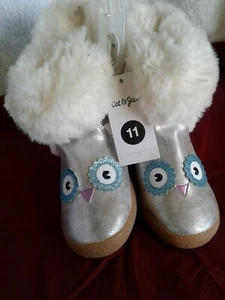 New Cat & Jack Owl Fuzzy Fur Winter Boots Toddler various sizes Silver Glitter - Picture 1 of 5