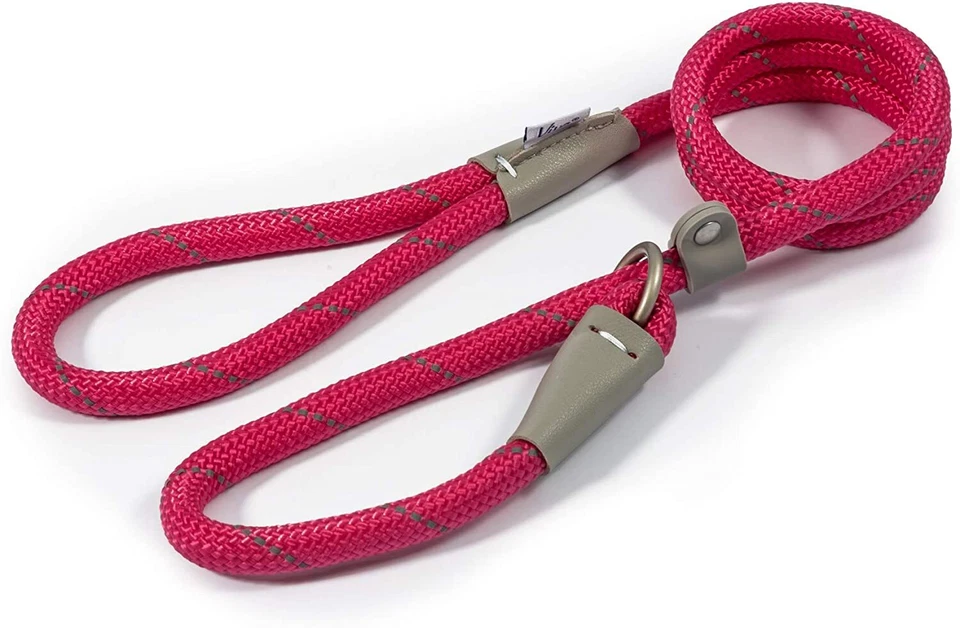 Rope Slip Lead - Pink. Reflective Sliplead. Weatherproof, Leather Fitting 3 Size - Изображение 1 из 4
