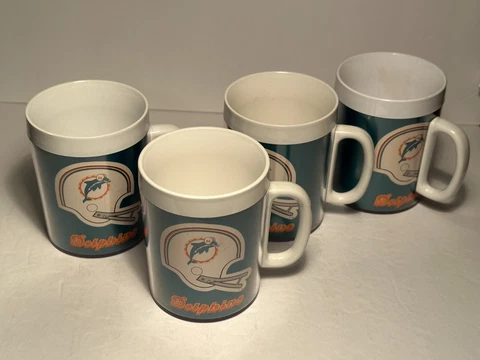 MIAMI DOLPHINS Vintage 1976 lot 4 Plastic Thermo-Serv Mug Cup NFL Football 70s Cover