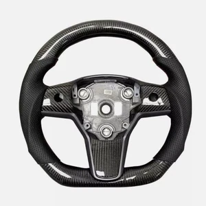 Real Carbon Fiber Steering Wheel Fit Tesla Model 3 Model Y 2017-2022 No Heated - Picture 1 of 4