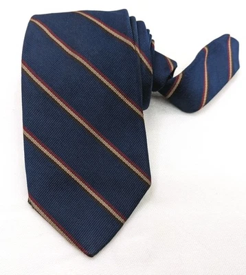 Винтажный TOM JAMES шелковый галстук дизайнерский в полоску Repp синий красный - Изображение 1 из 4