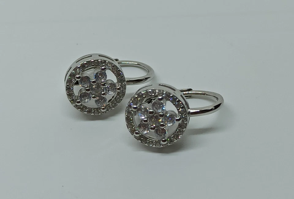 ORECCHINI IN ARGENTO 925 PONTE E MOLLA TONDO/FIORE ZIRCONI (AMFO0432) - Immagine 1 di 3