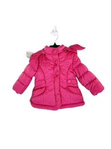 Pre-Owned LONDON FOG 18M Pink Faux Fur Trim Hooded Puffer Coat Girl - Picture 1 of 11