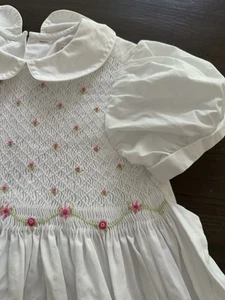 HAND-SMOCKED CLASSIC DRESS Girls Sz 6 Copper Key White With Flowers Pink Green - Picture 1 of 10
