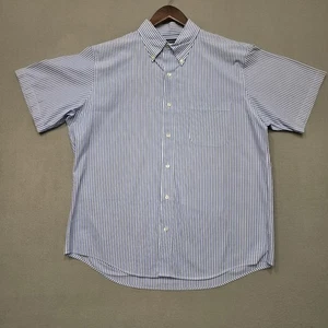 Lands End Mens Blue Striped Short Sleeve Button Up Shirt Size Large - Picture 1 of 7