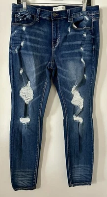 Pantalones de mezclilla Mudd FLX elásticos tiro bajo ajustados azules desgastados talla junior 15 Foto 1 de 4