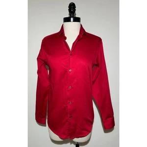 CALVIN KLEIN Red Cotton Polyester Collared Long Sleeve Blouse Top Tee Womens 14 - Picture 1 of 6