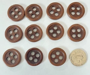 Vintage Set 11 Brown Button 4 Hole Corozo Sewing Projects Craft Unique Quality - Picture 1 of 2