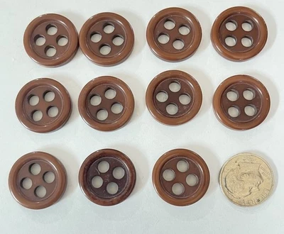 Vintage Set 11 Brown Button 4 Hole Corozo Sewing Projects Craft Unique Quality - Image 1 of 2