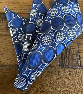 Men’s Pure Silk 9 In Pocket Square Blue /grey Circle Pattern