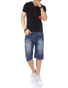 ROCAWEAR Mens Shorts Jeans Wide Leg Relaxed Fit Young Teens Print Character W30 - Picture 1 of 11