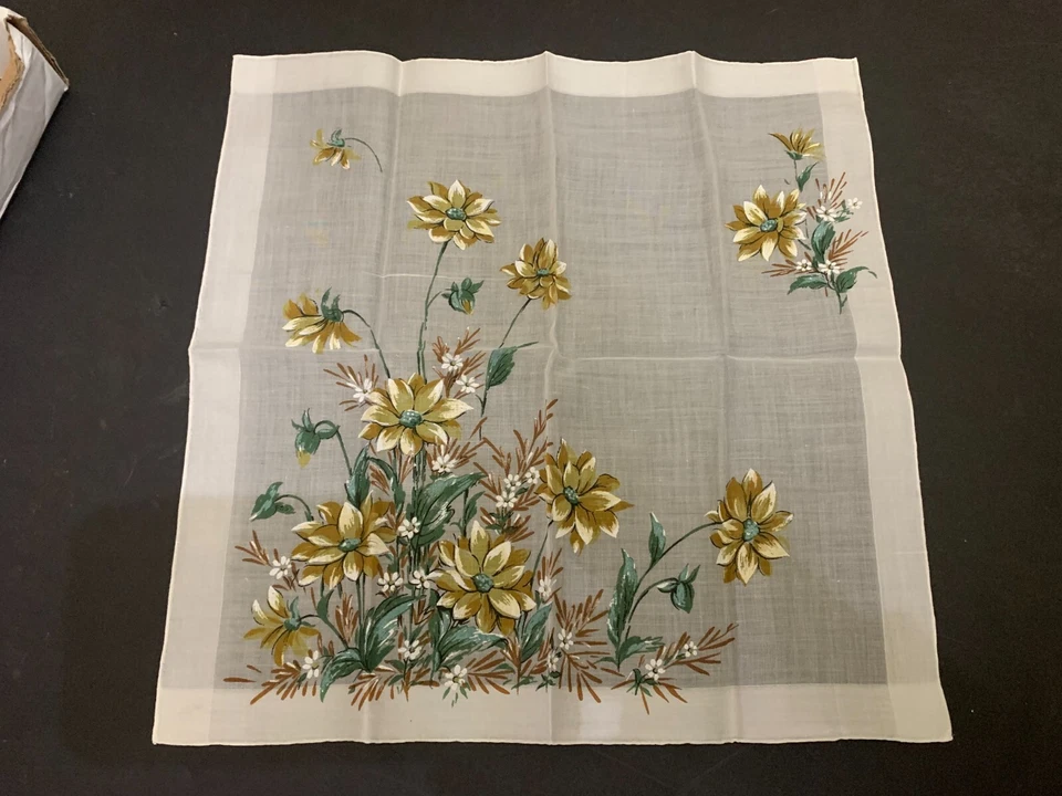 Винтажный желтый цветок цветочный женщин хлопок носовой платок - Изображение 1 из 2