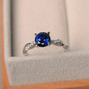 1.20 Ct Natural Sapphire & Diamond Wedding Awesome Ring 14K Solid White Gold - Picture 1 of 8