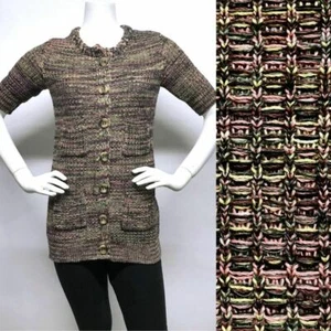 MISSONI M Bold COLORFUL Pink Green s/s Cardigan Sweater POCKETS 28" L XS S 4 - Picture 1 of 12