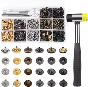 120 Sets Leather Snap Fasteners Kit, Snap Buttons with Rubber Hammer, 10Mm Metal - Picture 1 of 12