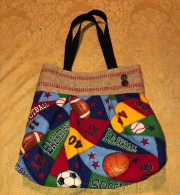 Handmade Tote Purse Baseball Football Sports Blue Green Red Purse - Image 1 of 4