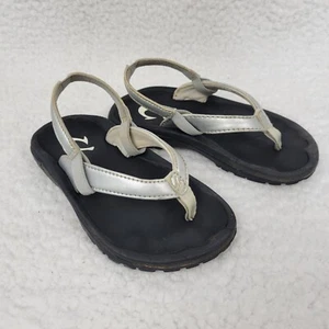 Olukai 'Kulapa Kai' Toddler's Silver/Black Slip-On Slingback Sandals Sz 9/10 - Picture 1 of 5