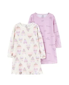 Carter's size 6-7 nightgown 2 piece set long sleeve hearts and purple - Picture 1 of 3