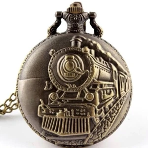 Railroad Train Locomotive Pocket Watch. Quartz vintage style New in box - Picture 1 of 6