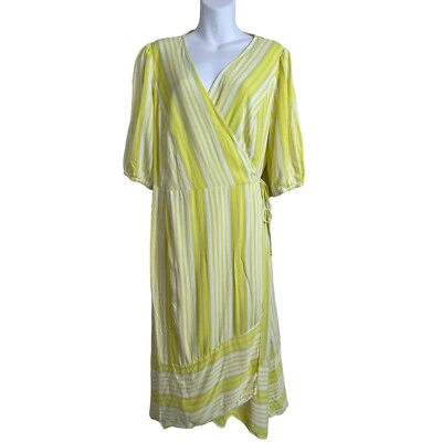 City Chic USA Wrap Dress Yellow White Striped Plus Size S/16 - Image 1 of 4