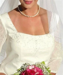 M.I.M BRAUT CORSAGE HOCHZEIT OBERTEIL BLUSE LANGARM SATIN TÜLL CREME Gr.54 NEU - Bild 1 von 3