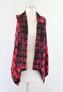 Elevenses Anthropologie Roxanne Red Buffalo Plaid Tie Dye Draped Vest Size XS - Picture 1 of 10