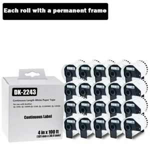 20 ROLLE DK-2243 kontinuierliche Versandetiketten für Brother 4" x 100' permanenter Rahmen - Bild 1 von 10