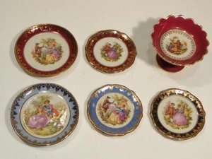 Limoges France Mini Porcelain Courtship Scene Plates 6 Plus 1 Mini Compote - Picture 1 of 7